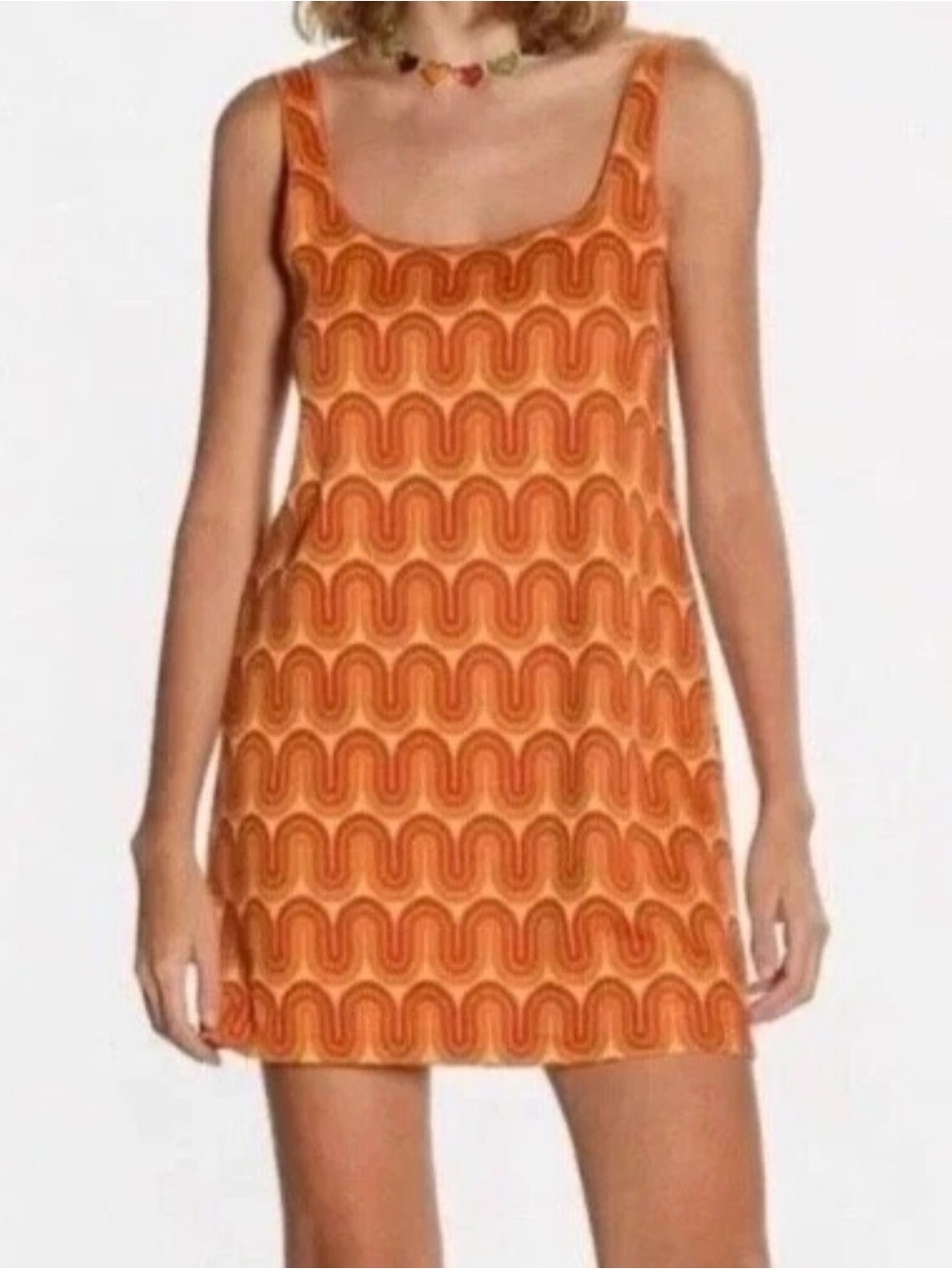 Zara Orange Retro Wave Mini Dress Mod Tank size S